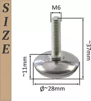 Fotelis Aerzetix - C74754 - 4 baldų atramų kojelių rinkinys prisukamas M6 Ø28 mm reguliuojamas - aukštis 37 mm - metalas ir plastikas - sidabrinis - sofoms, stalams