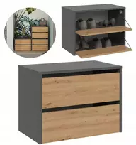 Batų spintelė moderni komoda prieškambariui antracito spalvos - ąžuolo artisan