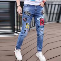 Men Jeans Fashion Street Hip-Hop Jeans Male Punk Style Denim Pants Summer Spring Men Stretchy Slim Fit High Quality Mans Jeans 36 gray