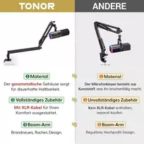 Tonor Xlr/usb žaidimų mikrofonas su žemo profilio mikrofono stovu, skirtas podcast'ų transliacijoms, studijos vokalams, dinaminis Pc mikrofonas su Rgb režimais ir reguliuojamu ryškumu, skirtas Ps4/5 Mac Mixer garso plokštėms Td520s+