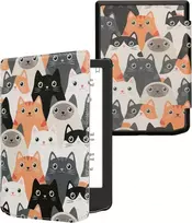 Kwmobile dėklas su atvartu, suderinamas su pocketbook verse/verse pro/verse color/vivlio light/light hd – e-skaityklės dėklas – katės oranžinė juoda balta