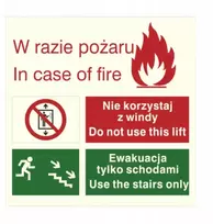 Evakuacijos ženklas Draudžiama Naudotis Liftu 15x15cm pvc plokštė Foto atšvaitas