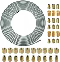 10 m stabdžių linija, 4,75 mm skersmens (3/16 colio) rinkinys su 6 vnt. 4,75 mm stabdžių linijos jungtimis, 10 vnt. M10 varžtais ir 10 vnt. M10 jungtimis stabdžių linijos flanšui Din/sae, variu dengtas plienas