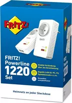 Avm Fritz! Powerline 1220e Set (1200Mbps, 2x Gigabit Lan per adapterį, idealus Nas aplikacijoms ir Hd transliacijai, vokiečių kalbos versija, baltas)
