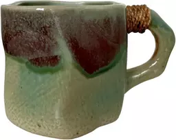 Lucky Cups rustic keramikinis puodelis, smėlio-mėlynas, keramikinis puodelis, 300 ml, kavos puodelis, arbatos puodelis, gėrimo puodelis, arbata, kava (žalia-raudona)