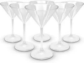 Doja Barcelona Skaidrios plastikinės martini taurės, 6 vnt., kietos plastikinės gėrimų taurės, skaidrios polikarbonatinės taurės, daugkartinio naudojimo plastikinės martini taurės, daugkartinio naudojimo kokteilių taurės