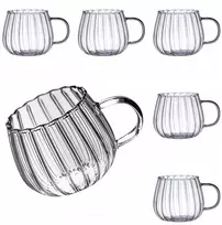 Adena stiklinis puodelis su rankena, rifliuotas, didelis, kavai, arbatai, 400 ml, 6 vnt.