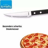 Amefa Pizza 7000 kepsnių stalo įrankiai, 6 kepsnių peiliai, dantytas peilis 6 asmenims, plieno ašmenys 13/0, juodos kniedytos plastikinės rankenos, skirti kepsniams, mėsai ir picai