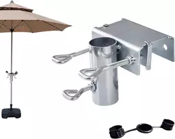 Skėčio laikiklis balkono turėklams, skėčio laikiklis, metalinis skėčio laikiklis, balkono turėklai, reguliuojamas, sodui, terasai, balkono turėklams