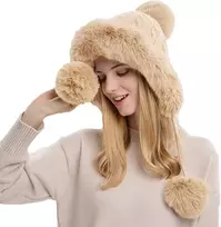 Yamee Žieminė kepurė moterims, šilta megzta kepurė, žieminė slidinėjimo kepurė, pliušinės kepurės moterims, galvos apdangalas, pliušinė aksominė kepurė slidinėjimui, dviračių sportui