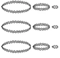 Sgerufz 3 rinkiniai 9 dalių choker tipo vėrinių rinkiniai, choker apyrankių žiedai, tampri tatuiruotės tipo vėrinys, elastingo tuščiavidurio audinio papuošalų rinkinys, apykaklė mergaitėms, moterims, vaikams