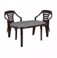 Lauko baldų komplektas Stalas Jantar 135x80cm + 2 sodo kėdės max 110kg tvirtas plastikas rudas