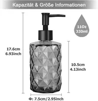 2 stikliniai muilo dozatoriai, juodi, 325 ml skysto muilo dozatorius su plastikine pompa, daugkartinio naudojimo rankų muilo dozatorius virtuvei, voniai, ploviklio dozatorius, šampūno dušo želė dozatorius