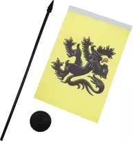 Az flag flamandrijos stalo vėliavėlė 5'' x 8'' - belgija - flamandų stalo vėliavėlė 21 x 14 cm - juodas plastikinis kotelis ir pagrindas