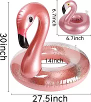 Pripučiamas flamingas baseinui su gėrimų laikikliu rinkinys, elegantiškas vinilinis plaukiojantis žaislas su blizgučiais, vandens poilsio gultas su plaukiojančiais padėkliukais vaikams, 2 vnt.