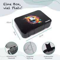 Boks184 vaikiška priešpiečių dėžutė su skyreliais - nepralaidi bento dėžutė - tvirta - be Bpa - priešpiečių dėžutė į mokyklą, darželį ir ekskursijas - užkandžių dėžutė - priešpiečių dėžutė (futbolo kamuolys, juoda)