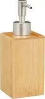 Relaxdays muilo dozatorius, daugkartinis, dozatorius su pompa, bambukas ir plastikas, 200 ml, skysto muilo dozatorius, vonios kambarys, natūralus/sidabrinis, 1 vnt.