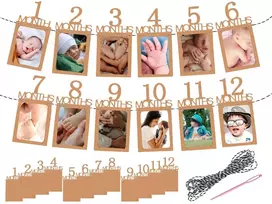 Lhbwhiz nuotraukų girlianda 1-ojo gimtadienio rinkinys, nuo 1 iki 12 mėnesių kabanti sienų dekoracija, kūdikio pirmojo gimtadienio kraft popieriaus girliandos reklaminis skydelis, vaikiška mėnesinė nuotraukų rekvizitas, skirta vakarėlio dekoravimui
