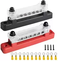 Umelee skirstymo blokas, 2 vnt., 150a magistralinė dėžutė, 12v~48v Dc su dangteliu, vienos eilės magistralė su 6 M4 varžtais, 2 M6 varžtais, 12 jungčių, automobiliui, kemperiui, jachtai, valčiai