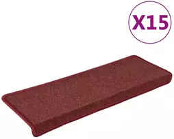 Laiptų kilimėliai, 15 vnt., 65x21x4 cm, bordo spalvos, stačiakampiai kraštai