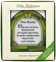 Celtic Reflections Royal Tara Clover Home Blessing vitražinis saulės gaudyklis, airiškas rankų darbo namų dekoras, įkurtuvių dovana, 16 cm