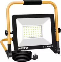 Rigidon 30 w led statybinis prožektorius, 3000 lm nešiojamas led darbo žibintas, led prožektorius su kištuku, ip66 statybinis žibintas, skirtas dirbtuvėms, statybvietei, garažui, sodui, 6000 k