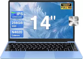 Notebook 14 colių Win 11 Celeron N4020 nešiojamas kompiuteris 256gb Ssd palaiko 1tb Ssd išplėtimą, pilnas metalinis korpusas, 1080p, Bt 4.2, Mini Hdmi ir belaidė pelė, klaviatūros plėvelė - mėlynas