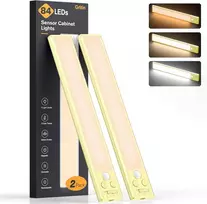 Gritin Led apšvietimas po spintele virtuvei su jutikliu, įkraunamas Usb C būdu, tolygiai reguliuojamas naktinis apšvietimas spintai su 3 spalvomis ir 5 ryškumo lygiais, 2 vnt., kreminės geltonos spalvos