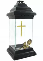 Zippo Didelis stiklinis žvakidė su rože ir kryžiumi, juoda, ant kapo