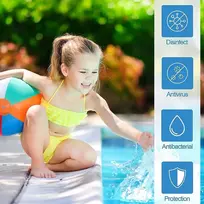 Lėtai tirpstančios chloro tabletės baseinams, 100 g baseino valymo tabletė, chloro tabletės baseinui, chloro tabletės, baseinas, daugiafunkcinės chloro tabletės, baseino priedai, kalkių valiklis