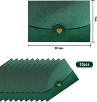Vxcbad 50 mažų vokų pakuotė, mini folijos širdelės vokai, vakarietiško stiliaus, maži vokai, perlinis popierius, vokai, 7 x 10.5 cm, juodi žali