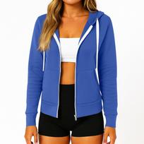 Women's Fashionable Color Long Sleeved Hooded Pocket Zipper Casual Sweatshirt Jacket S blue