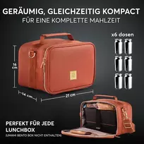 Umami Premium šaltkrepšys, mažas, pietų krepšys darbui, kelionėms, į biurą, iškylai, mini pietų krepšys, izoliuotas, pagamintas iš veganiškos odos, sulankstomas pietų krepšys, mažas šaltkrepšys, izoliuotas krepšys, 4 l, rudas