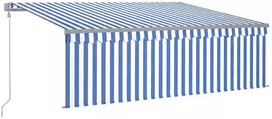 Markizė su uždanga/LED/vėjo jutikliu, mėlyna/balta, 4,5x3m
