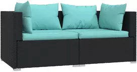 Lauko baldų komplektas Dvivietė sofa su pagalvėlėmis, juodos spalvos, poliratanas