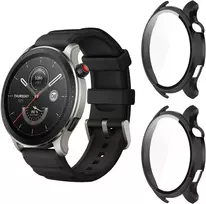 Aerku 2 vnt. kietas dėklas su ekrano apsauga, suderinamas su Amazfit Gtr 4 / Amazfit Gtr 4 Pro, pilna apsauga, įbrėžimams atsparus Pc apsauginis dėklas, juodas