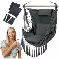 Kabantis fotelis-hamakas Boho su pagalvėmis, 150kg