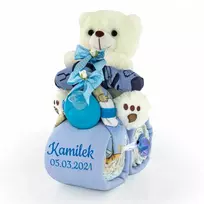 Misko Pasaka Motociklas tortas iš pampersų 3 dovana krikštynoms siuvinėtas
