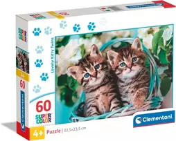 Clementoni Lovely Kitty Twins vaikiška dėlionė 60 maxi detalių - 33,5 x 23,5 cm dydžio dėlionė vaikams nuo 4 metų - įgūdžių žaidimas, animacinė dėlionė - 26599