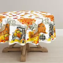 Horaldaily rudens staltiesė 150 x 150 cm apvali padėkos dienos rudens derliaus sunkvežimio namas juoda languota staltiesė vakarėliui iškylai vakarienės dekoras