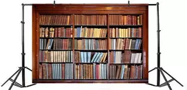 Renaiss 2.7 x 1.8 m retro bibliotekos knygų spintos fonas fotografijai, vintažinių knygų krūva, klasikinės knygos, studentų, vaikų, suaugusiųjų portretų fotografavimo foto studijos rekvizitai
