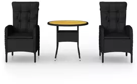 Lauko baldų komplektas Sodo bistro baldų komplektas, 3 dalių, juodas, poliratanas