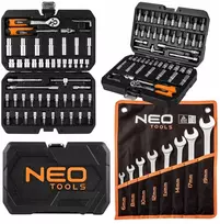 Neo Tools galiniai raktai 1/4" 55 el. + kombinuoti raktai 6-19 mm 8x