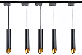 LED LUX 5 pakabinamų vamzdžių prožektoriai Gu10 lemputei, varveklio formos nupjautas gaubtas, 30 cm bėgis 2 m