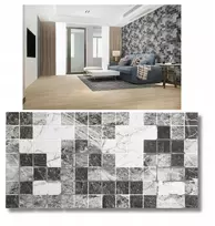 Deccart dekoratyvinė sienų plokštė pcv pilkas marble 3d juodai pilkos plytelės