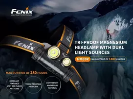 Fenix Hm65r Led galvos žibintas, maksimalus 1000 liumenų prožektorius ir 400 liumenų platus spindulys, vandeniui atsparus galvos žibintas, įkraunamas per Usb C, tinkamas bėgimui takais, alpinizmui sniegu, naktiniam važiavimui dviračiu