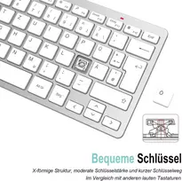 Arteck belaidė klaviatūra, vokiška Qwertz išdėstymo kompaktiška Usb 2.4 Ghz mini belaidė klaviatūra su multimedijos klavišais, suderinama su Pc, nešiojamuoju kompiuteriu, Windows 11, 10, 8, sidabrinė