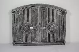 Sezam dvigubos orkaitės durelės iš ketaus su skląsčiu stačiakampio formos picų krosnies durelės duonos krosnies akmens krosnies durelės 42 x 3 x 27.2 cm dažytos sendintu sidabru