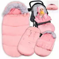 Babymam Rožinis vokelis-apklotas vežimėliui, automobilinei kėdutei, lopšiui, rogutėms, žieminis šiltas miegmaišis