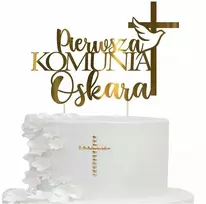 Topperis Krzyż ant torto Pirmoji Komunija + bet koks Vardas Auksinė dekoracija